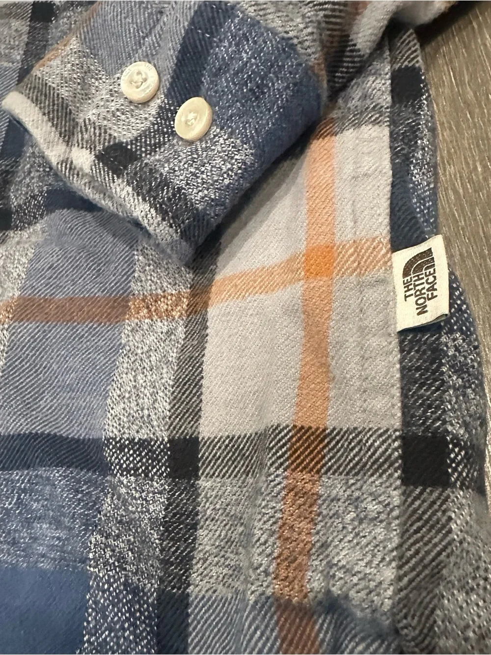 The North Face Men's Navy and Tan Plaid Button-Down Shirt Size Large